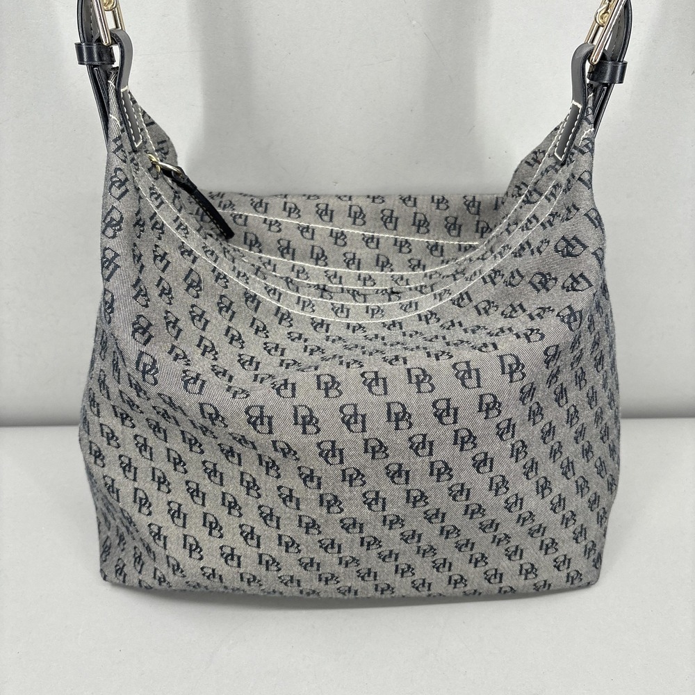 Dooney & Bourke Shoulder Bag Womens Medium Gray Monogram Canvas Leather Zip - Picture 2 of 12
